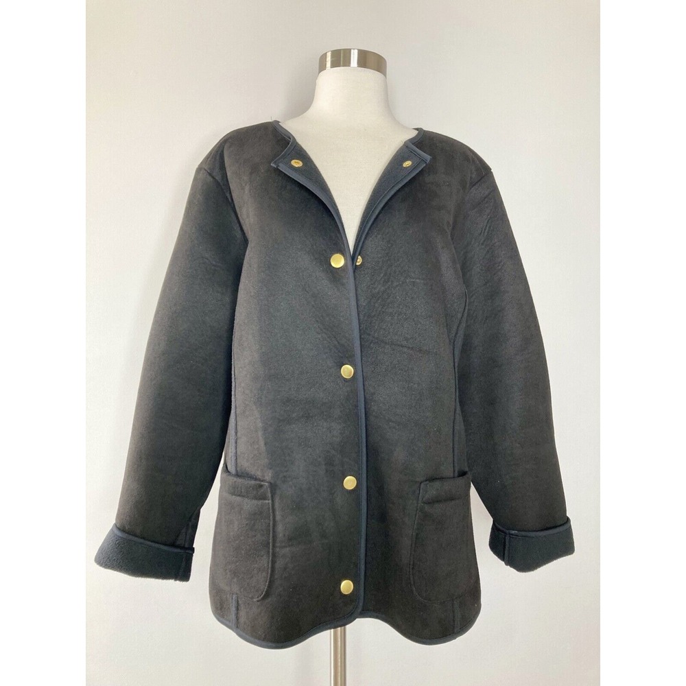 Susan Graver Weekend Jacket Women XL Black Soft Front Pockets Collarless